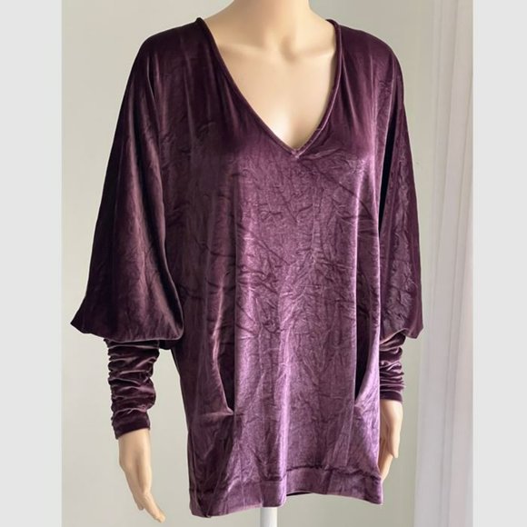 La Rok Purple Velvet Rocker Chic Drapey Oversized Y2K Tunic Top XS NWOT Rare - Picture 3 of 10